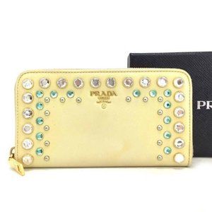 Prada Cream Saffiano Bijou Jewel Leather Zip Aroun